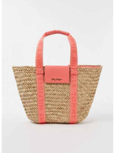 Tommy Hilfiger AW011350 - PAILLE/PVC - CORAL -  tommy hilfiger-beach-panier m shopping